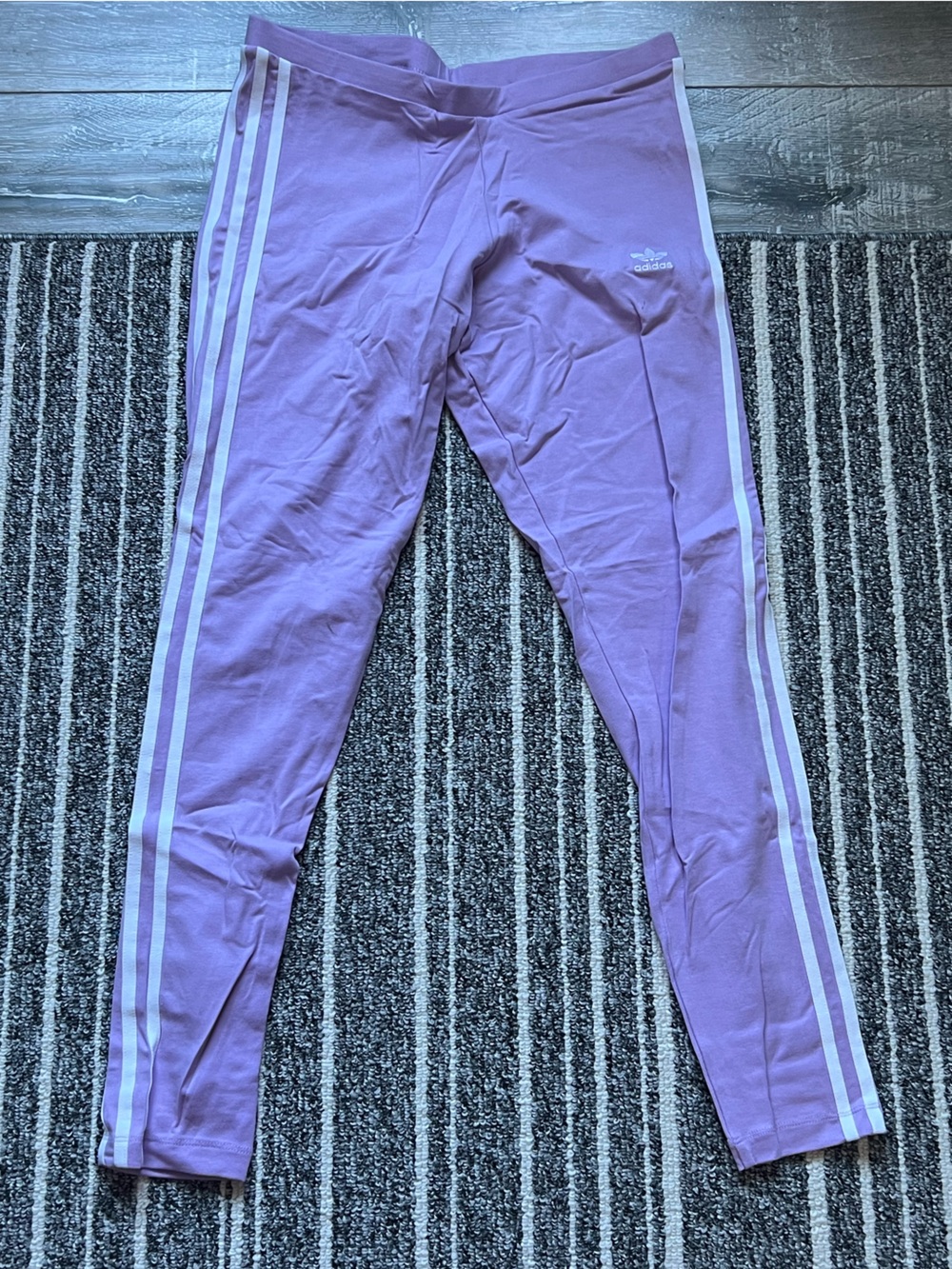 Adidas Lavender Leggings with White Stripes